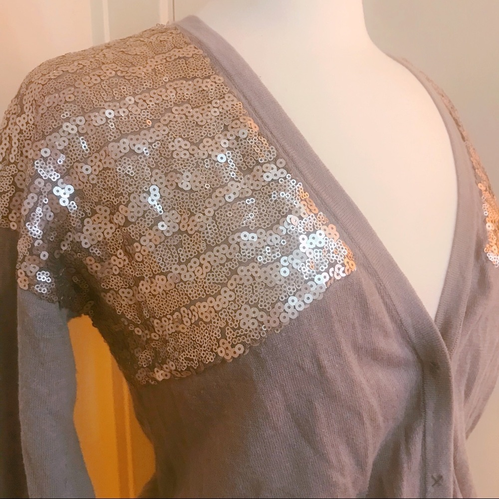 Ann Taylor Loft V-neck Sequin Gold Cardigan